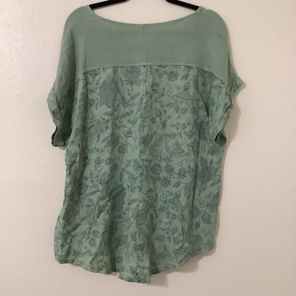 Green Lagenlook Cottagecore Bohemian Boho Hippie Cotton Linen Gauzy Blouse 1X - Picture 4 of 8